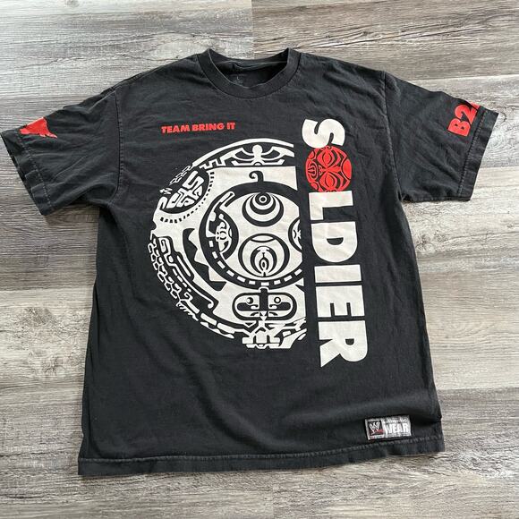 2000s Black WWE The Rock Soldier Push the Pace B2A Team Bring It Mens L T-Shirt - Picture 1 of 8